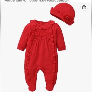 Baby Infant Girl 3-6 months Red One piece suit and hat Valentine’s Day